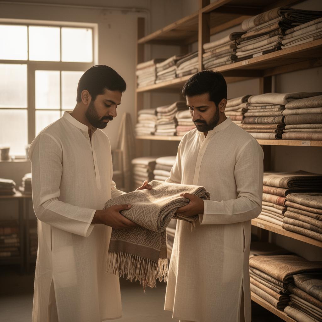 H. S. K. Enterprises family inspecting textiles in Mumbai showroom