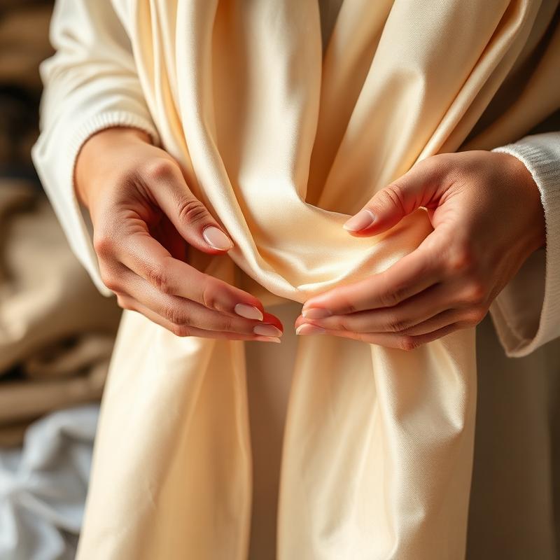 Hands folding silk